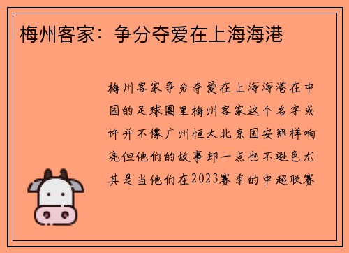 梅州客家：争分夺爱在上海海港